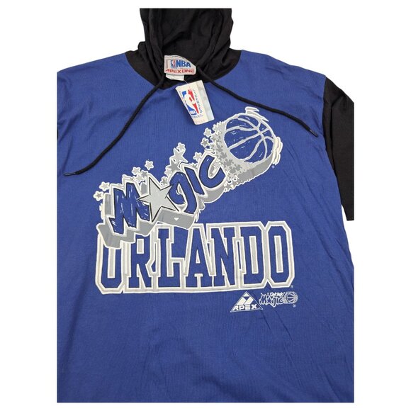 VTG Orlando Magic T Shirt Hoodie Sz XL FITS M/L Blue Apex One NBA Deadstock NWT - Picture 4 of 10
